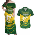Custom Australia Hockeyroos Couples Matching Off Shoulder Maxi Dress and Hawaiian Shirt Aussie Kangaroo Indigenous Art