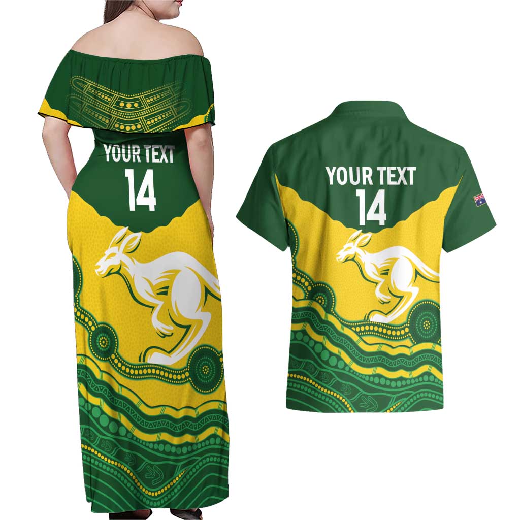 Custom Australia Hockeyroos Couples Matching Off Shoulder Maxi Dress and Hawaiian Shirt Aussie Kangaroo Indigenous Art