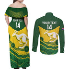 Custom Australia Hockeyroos Couples Matching Off Shoulder Maxi Dress and Long Sleeve Button Shirt Aussie Kangaroo Indigenous Art