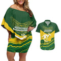 Custom Australia Hockeyroos Couples Matching Off Shoulder Short Dress and Hawaiian Shirt Aussie Kangaroo Indigenous Art