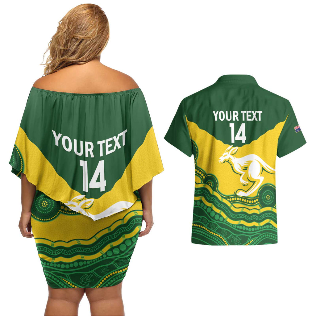 Custom Australia Hockeyroos Couples Matching Off Shoulder Short Dress and Hawaiian Shirt Aussie Kangaroo Indigenous Art