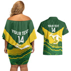 Custom Australia Hockeyroos Couples Matching Off Shoulder Short Dress and Hawaiian Shirt Aussie Kangaroo Indigenous Art