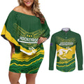 Custom Australia Hockeyroos Couples Matching Off Shoulder Short Dress and Long Sleeve Button Shirt Aussie Kangaroo Indigenous Art
