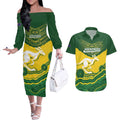 Custom Australia Hockeyroos Couples Matching Off The Shoulder Long Sleeve Dress and Hawaiian Shirt Aussie Kangaroo Indigenous Art