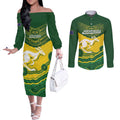 Custom Australia Hockeyroos Couples Matching Off The Shoulder Long Sleeve Dress and Long Sleeve Button Shirt Aussie Kangaroo Indigenous Art