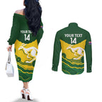 Custom Australia Hockeyroos Couples Matching Off The Shoulder Long Sleeve Dress and Long Sleeve Button Shirt Aussie Kangaroo Indigenous Art