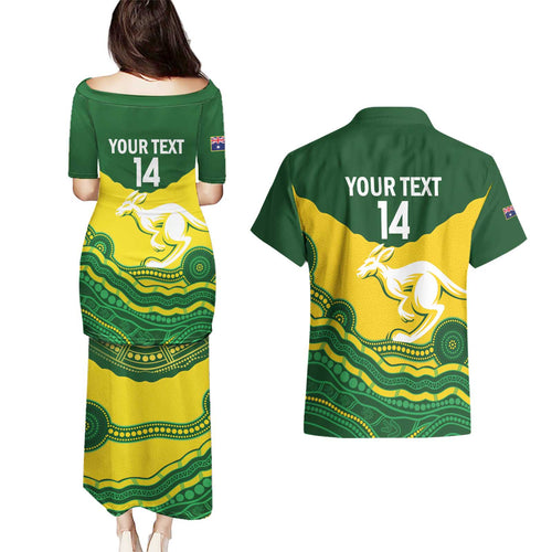 Custom Australia Hockeyroos Couples Matching Puletasi and Hawaiian Shirt Aussie Kangaroo Indigenous Art