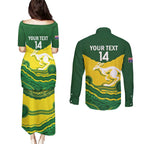 Custom Australia Hockeyroos Couples Matching Puletasi and Long Sleeve Button Shirt Aussie Kangaroo Indigenous Art