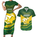 Custom Australia Hockeyroos Couples Matching Short Sleeve Bodycon Dress and Hawaiian Shirt Aussie Kangaroo Indigenous Art