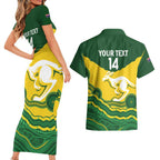 Custom Australia Hockeyroos Couples Matching Short Sleeve Bodycon Dress and Hawaiian Shirt Aussie Kangaroo Indigenous Art