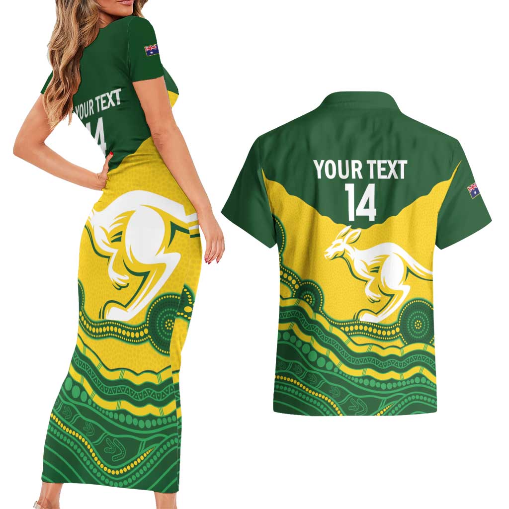 Custom Australia Hockeyroos Couples Matching Short Sleeve Bodycon Dress and Hawaiian Shirt Aussie Kangaroo Indigenous Art