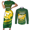 Custom Australia Hockeyroos Couples Matching Short Sleeve Bodycon Dress and Long Sleeve Button Shirt Aussie Kangaroo Indigenous Art