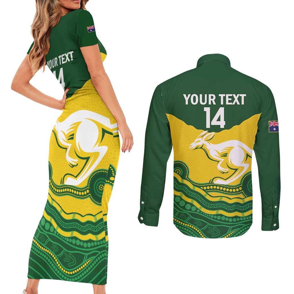 Custom Australia Hockeyroos Couples Matching Short Sleeve Bodycon Dress and Long Sleeve Button Shirt Aussie Kangaroo Indigenous Art