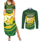 Custom Australia Hockeyroos Couples Matching Summer Maxi Dress and Long Sleeve Button Shirt Aussie Kangaroo Indigenous Art
