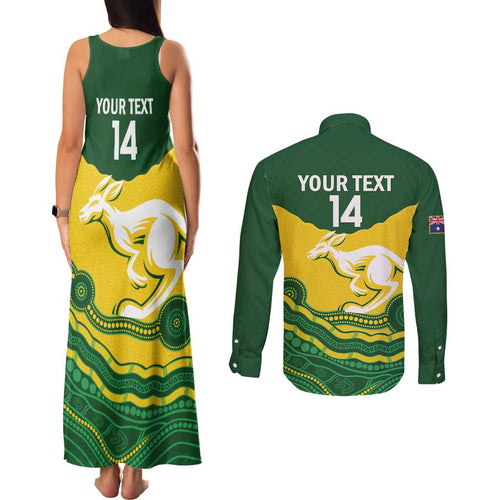 Custom Australia Hockeyroos Couples Matching Tank Maxi Dress and Long Sleeve Button Shirt Aussie Kangaroo Indigenous Art