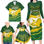 Custom Australia Hockeyroos Family Matching Long Sleeve Bodycon Dress and Hawaiian Shirt Aussie Kangaroo Indigenous Art