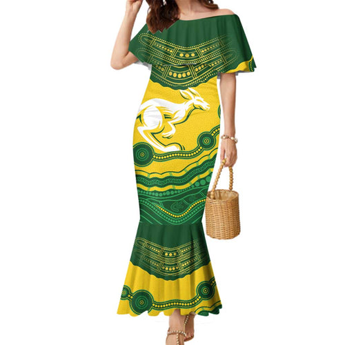 Custom Australia Hockeyroos Family Matching Mermaid Dress and Hawaiian Shirt Aussie Kangaroo Indigenous Art
