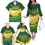 Custom Australia Hockeyroos Family Matching Off The Shoulder Long Sleeve Dress and Hawaiian Shirt Aussie Kangaroo Indigenous Art
