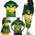Custom Australia Hockeyroos Family Matching Off The Shoulder Long Sleeve Dress and Hawaiian Shirt Aussie Kangaroo Indigenous Art