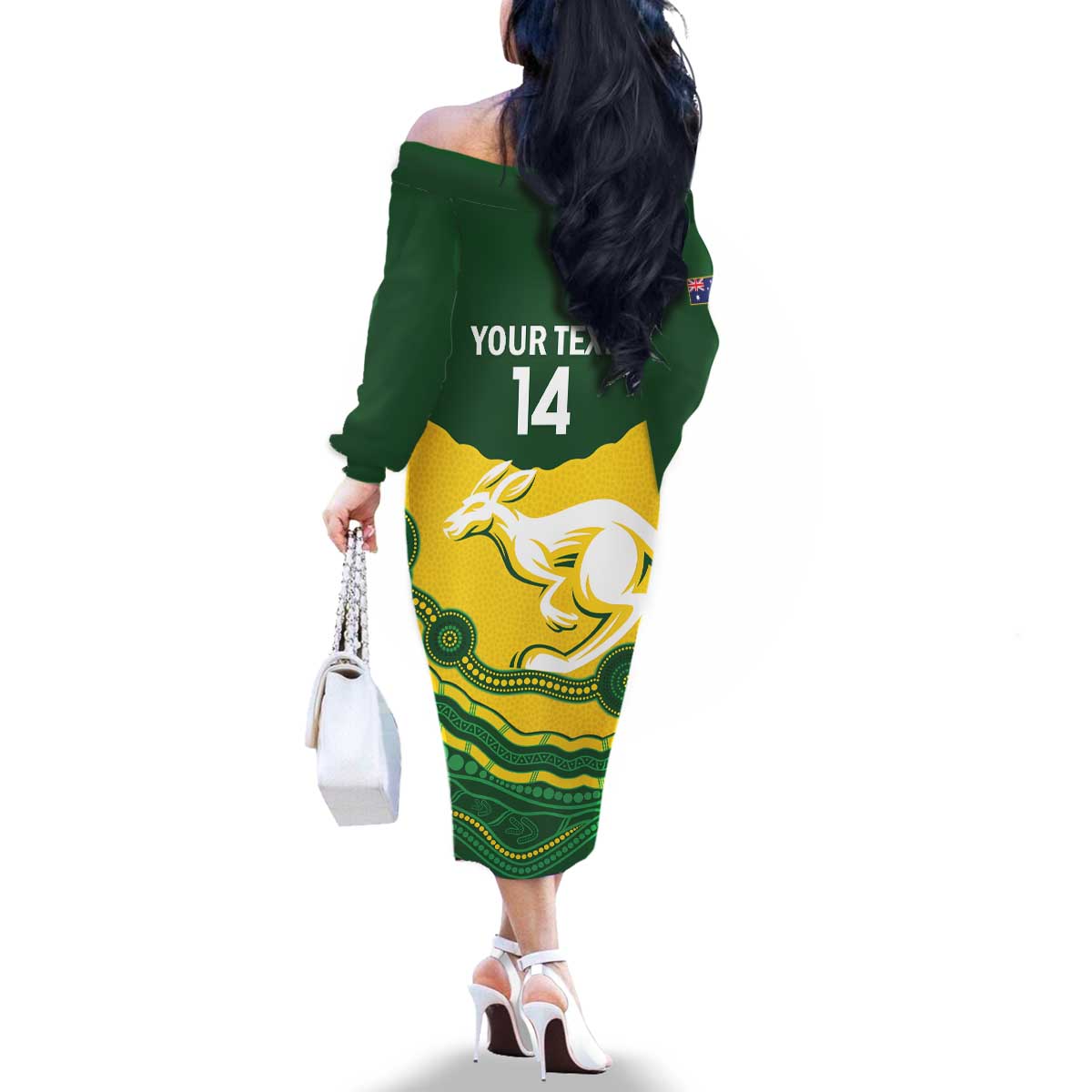 Custom Australia Hockeyroos Family Matching Off The Shoulder Long Sleeve Dress and Hawaiian Shirt Aussie Kangaroo Indigenous Art