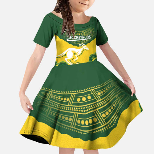Custom Australia Hockeyroos Family Matching Off Shoulder Maxi Dress and Hawaiian Shirt Aussie Kangaroo Indigenous Art