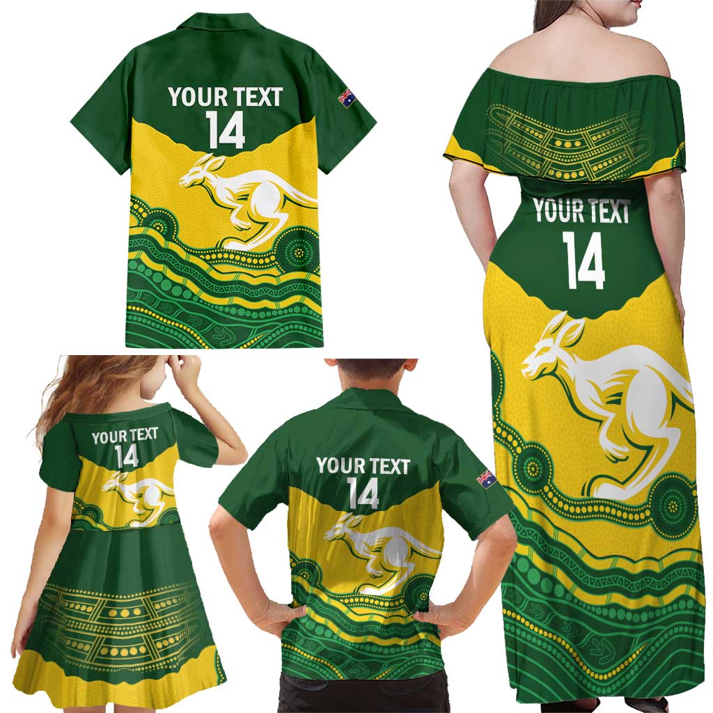 Custom Australia Hockeyroos Family Matching Off Shoulder Maxi Dress and Hawaiian Shirt Aussie Kangaroo Indigenous Art