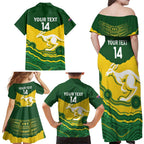 Custom Australia Hockeyroos Family Matching Off Shoulder Maxi Dress and Hawaiian Shirt Aussie Kangaroo Indigenous Art