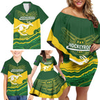 Custom Australia Hockeyroos Family Matching Off Shoulder Short Dress and Hawaiian Shirt Aussie Kangaroo Indigenous Art