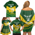 Custom Australia Hockeyroos Family Matching Off Shoulder Short Dress and Hawaiian Shirt Aussie Kangaroo Indigenous Art