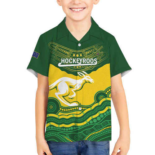 Custom Australia Hockeyroos Family Matching Off Shoulder Short Dress and Hawaiian Shirt Aussie Kangaroo Indigenous Art