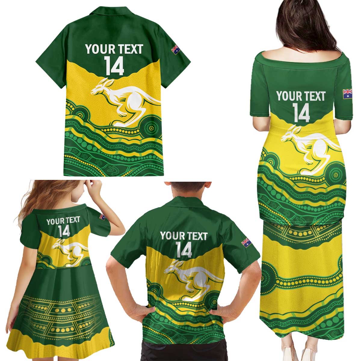 Custom Australia Hockeyroos Family Matching Puletasi and Hawaiian Shirt Aussie Kangaroo Indigenous Art