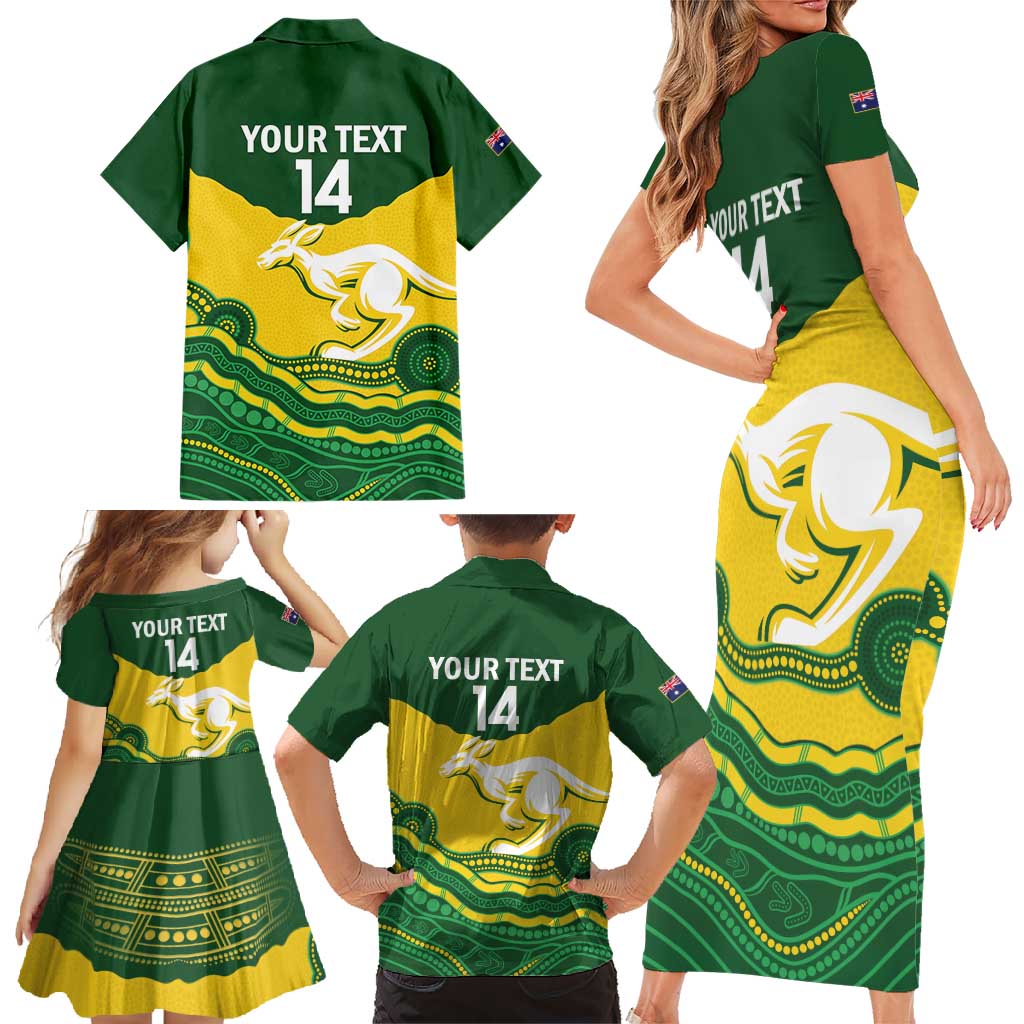 Custom Australia Hockeyroos Family Matching Short Sleeve Bodycon Dress and Hawaiian Shirt Aussie Kangaroo Indigenous Art
