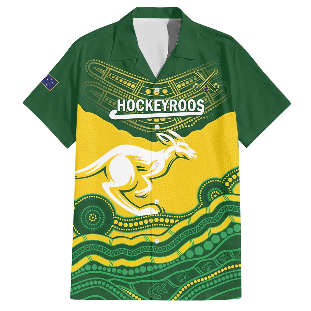 Custom Australia Hockeyroos Family Matching Short Sleeve Bodycon Dress and Hawaiian Shirt Aussie Kangaroo Indigenous Art