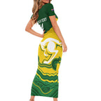 Custom Australia Hockeyroos Family Matching Short Sleeve Bodycon Dress and Hawaiian Shirt Aussie Kangaroo Indigenous Art