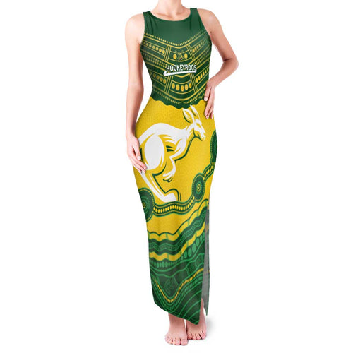 Custom Australia Hockeyroos Family Matching Tank Maxi Dress and Hawaiian Shirt Aussie Kangaroo Indigenous Art