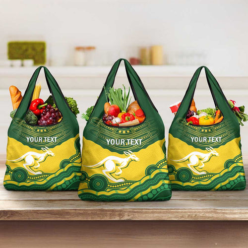 Custom Australia Hockeyroos Grocery Bag Aussie Kangaroo Indigenous Art