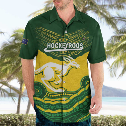 Custom Australia Hockeyroos Hawaiian Shirt Aussie Kangaroo Indigenous Art