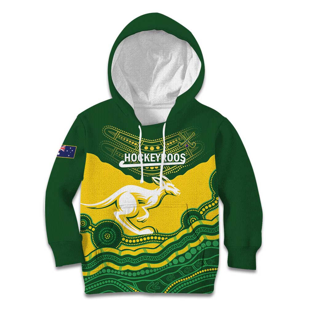 Custom Australia Hockeyroos Kid Hoodie Aussie Kangaroo Indigenous Art