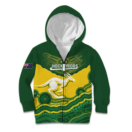 Custom Australia Hockeyroos Kid Hoodie Aussie Kangaroo Indigenous Art
