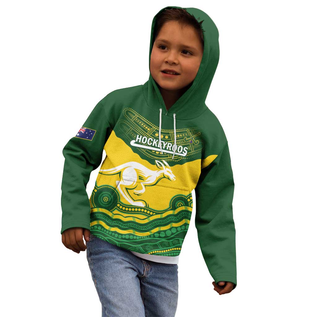 Custom Australia Hockeyroos Kid Hoodie Aussie Kangaroo Indigenous Art