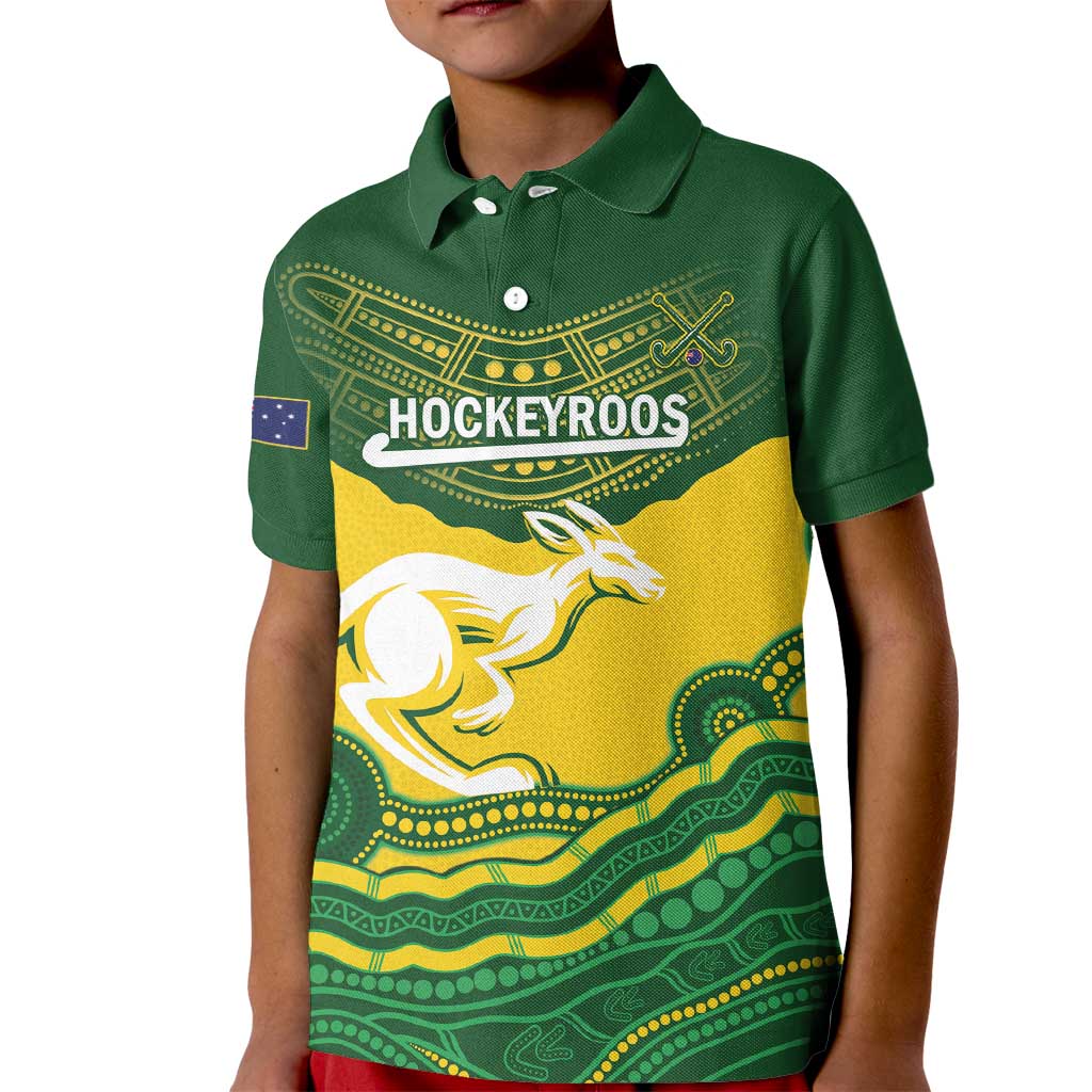 Custom Australia Hockeyroos Kid Polo Shirt Aussie Kangaroo Indigenous Art