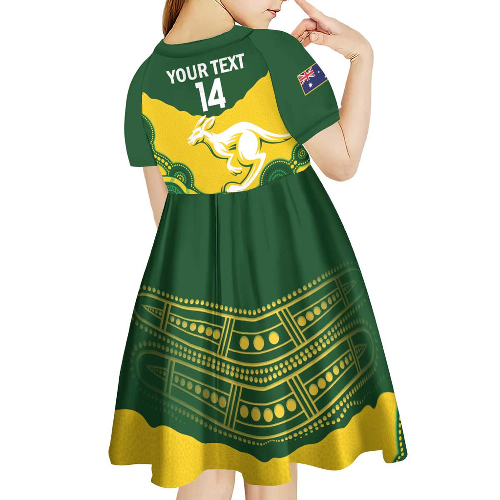Custom Australia Hockeyroos Kid Short Sleeve Dress Aussie Kangaroo Indigenous Art