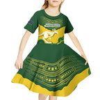 Custom Australia Hockeyroos Kid Short Sleeve Dress Aussie Kangaroo Indigenous Art