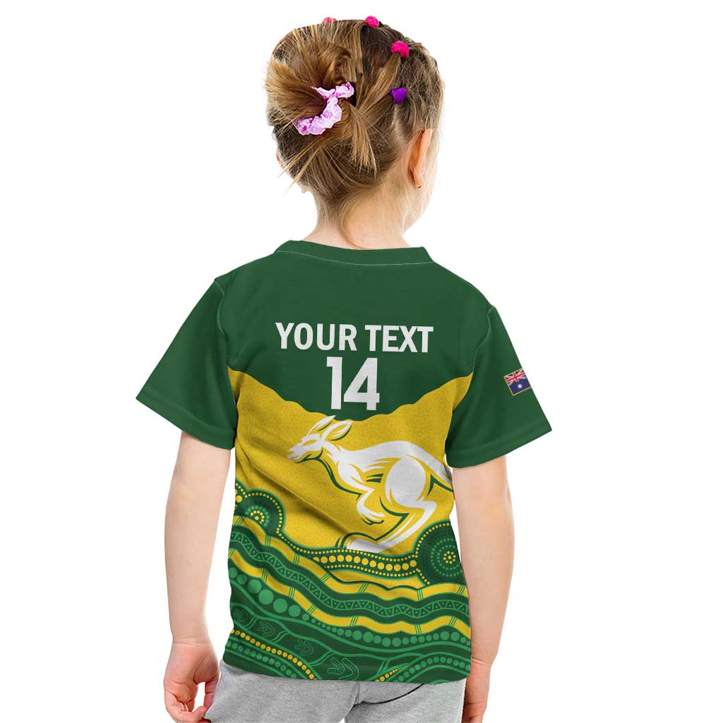 Custom Australia Hockeyroos Kid T Shirt Aussie Kangaroo Indigenous Art