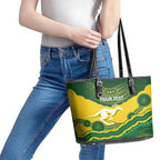Custom Australia Hockeyroos Leather Tote Bag Aussie Kangaroo Indigenous Art