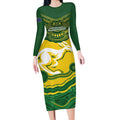 Custom Australia Hockeyroos Long Sleeve Bodycon Dress Aussie Kangaroo Indigenous Art