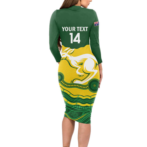 Custom Australia Hockeyroos Long Sleeve Bodycon Dress Aussie Kangaroo Indigenous Art