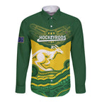 Custom Australia Hockeyroos Long Sleeve Button Shirt Aussie Kangaroo Indigenous Art