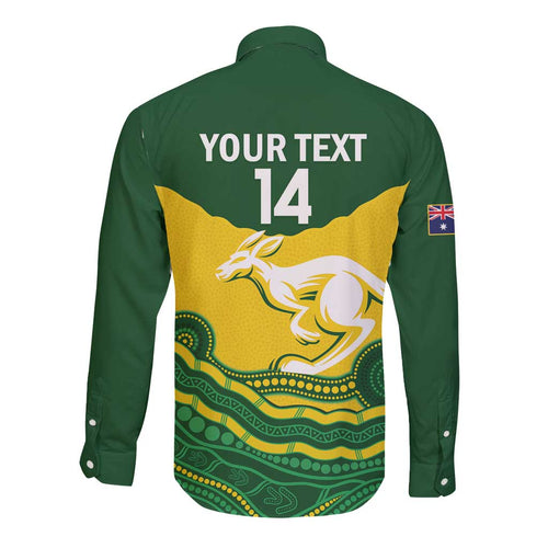 Custom Australia Hockeyroos Long Sleeve Button Shirt Aussie Kangaroo Indigenous Art