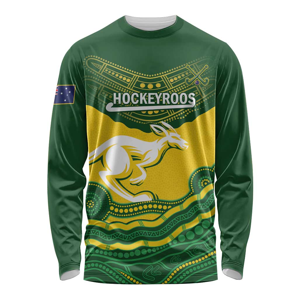 Custom Australia Hockeyroos Long Sleeve Shirt Aussie Kangaroo Indigenous Art